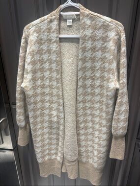 H&M Open-Front Houndstooth Cardigan Sweater - Beige and Cream